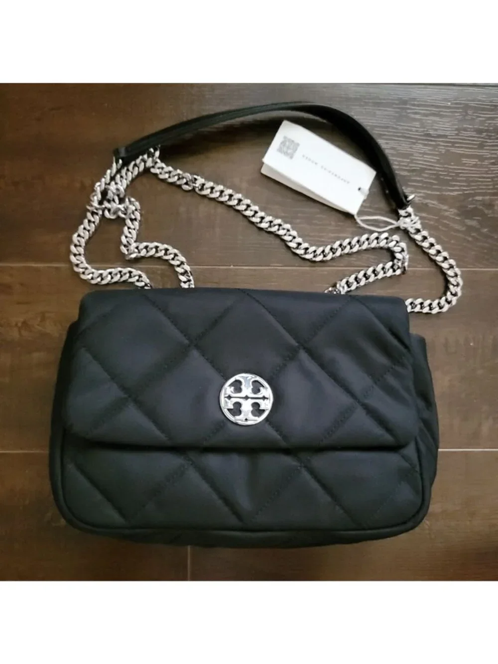 Tory Burch Willa Small Quilted Nylon Shoulder Bag Luxury Contemporary Black